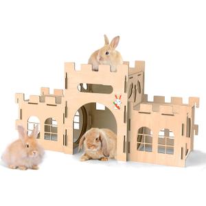 HIIMALEX Extra Large Bunny Castles Hideout Split Balcony for Indoor Bunnies Climbing Tower with Tunnel Sturdy House for Rabbits Ferrets Guinea Pigs Hamsters Ventilated Enrichment Toys Habitat