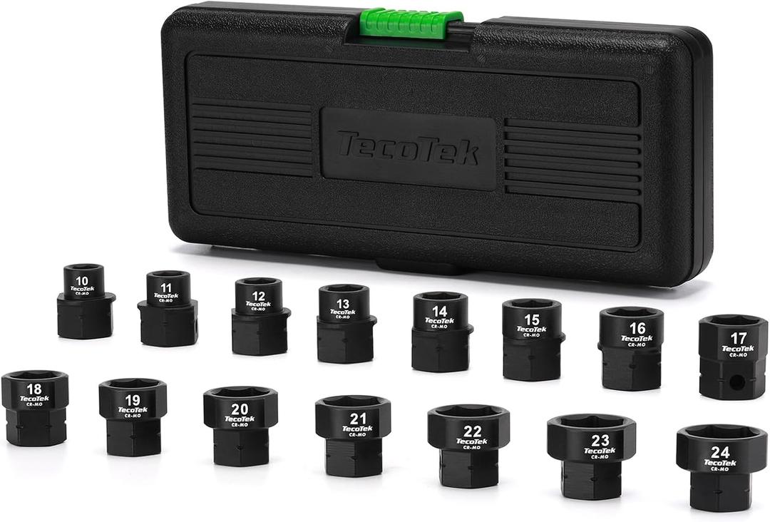 15-Piece 1/2-Inch Drive Metric Low Profile Impact Socket Set, Stubby Socket Set, 10mm-24mm, No Skips Sizes, 6 Point, Cr-Mo, Shorter Socket for Tight Areas