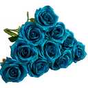 IUKnot Teal Artificial Rose 10pcs Open Flower Bouquet Faux Rose Stems Turquoise Blue Roses for Wedding Arrangement, Bridal Bouquet, Centerpiece, Fake Faux Silk Flowers