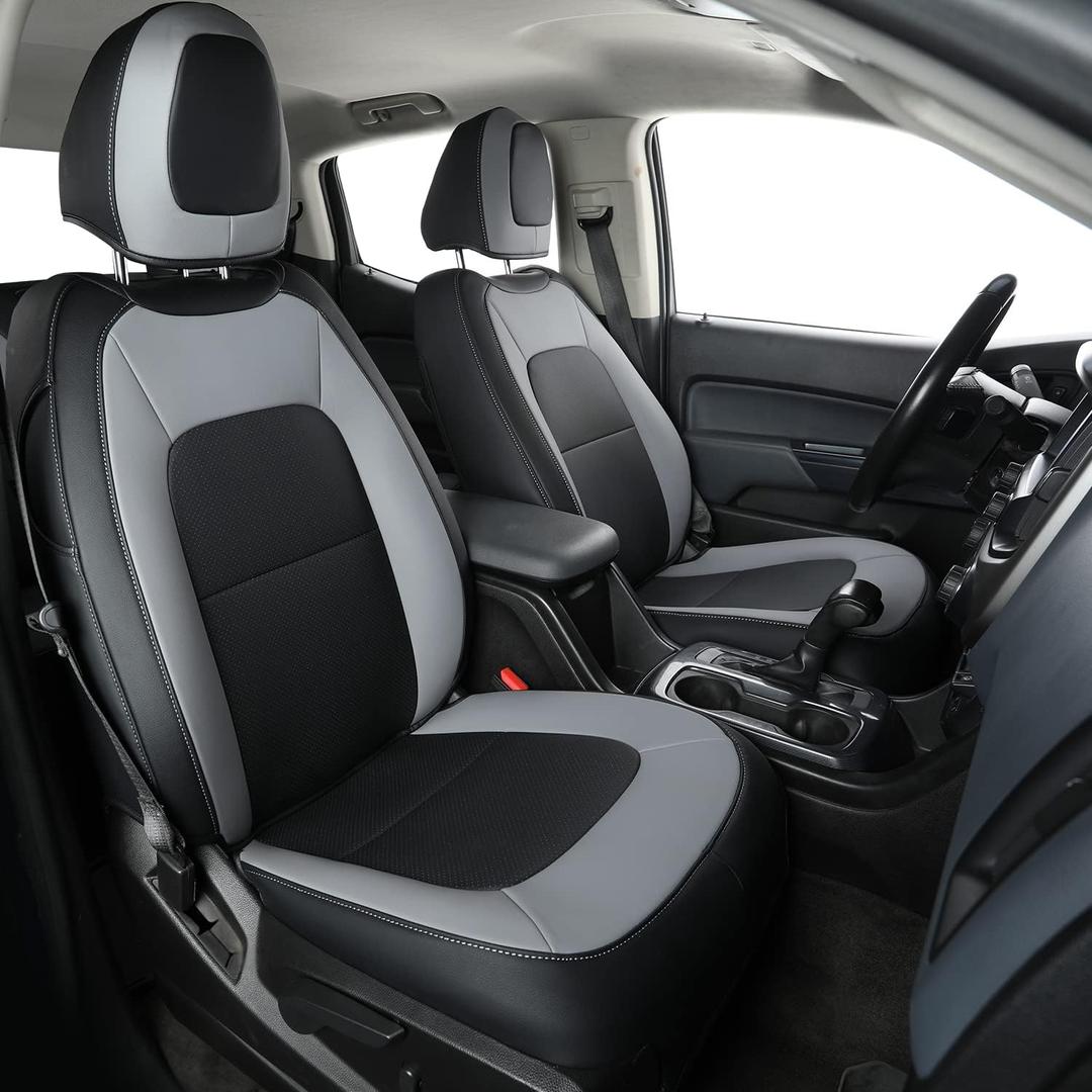 LUCKYMAN CLUB Chevy Colorado Seat Covers, fit for 2015-2022 Colorado Crew Cab Z71 LT ZR2 Work Truck with Faux Leather (Black&Gray)
