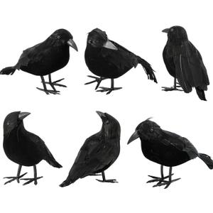 6 Pack Halloween Crow Decorations - Realistic Handmade Crow Black Feathered Crow, Halloween Crows and Ravens Decor, Scary Black Ravens Birds for Outdoors and Indoors Halloween Decor