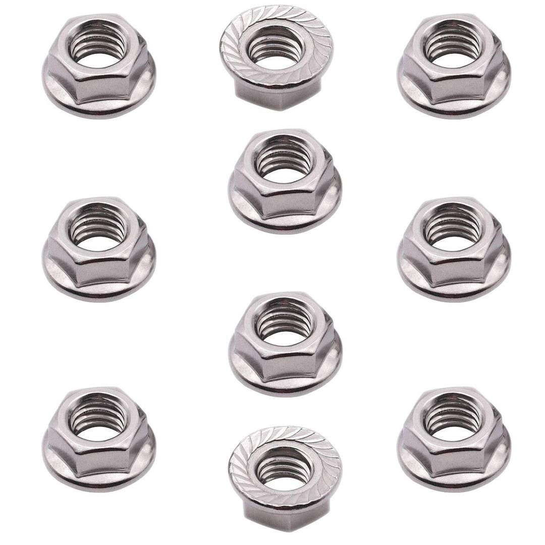 1/4-20 Serrated Flange Hex Lock Nuts, SpzcdZa 50pcs Per Pack,  304 Stainless Steel Serrated Metric Hex Flange Lock Nuts, Bright Finish, 4 Packs, 200 Pieces 