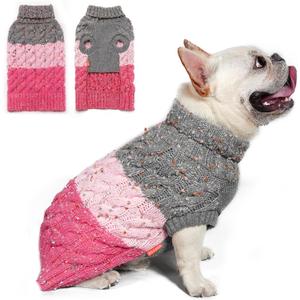 KYEESE Dog Sweater Color Block with Fuzzy Thread Knitted Turtleneck Pet Knitwear with dots in a Variety of Colors for Small Dogs Fall Winter Dogs Clothes, Pink, M (Medium (10-17lbs))