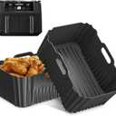 2PCS Silicone Air Fryer Liners, Reusable Silicone Liners for Ninja DZ401, DZ550, DZ302, Ninja Foodi Dual Air Fryer Accessories Baking Tray for 10 QT Airfryer Baskets