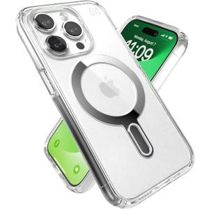 Speck Clear iPhone 15 Pro Case - ClickLock No-Slip Interlock, Built for MagSafe, Drop Protection - Scratch Resistant, Anti-Yellowing, 6.1 Inch Phone Case - Presidio Clear/Chrome