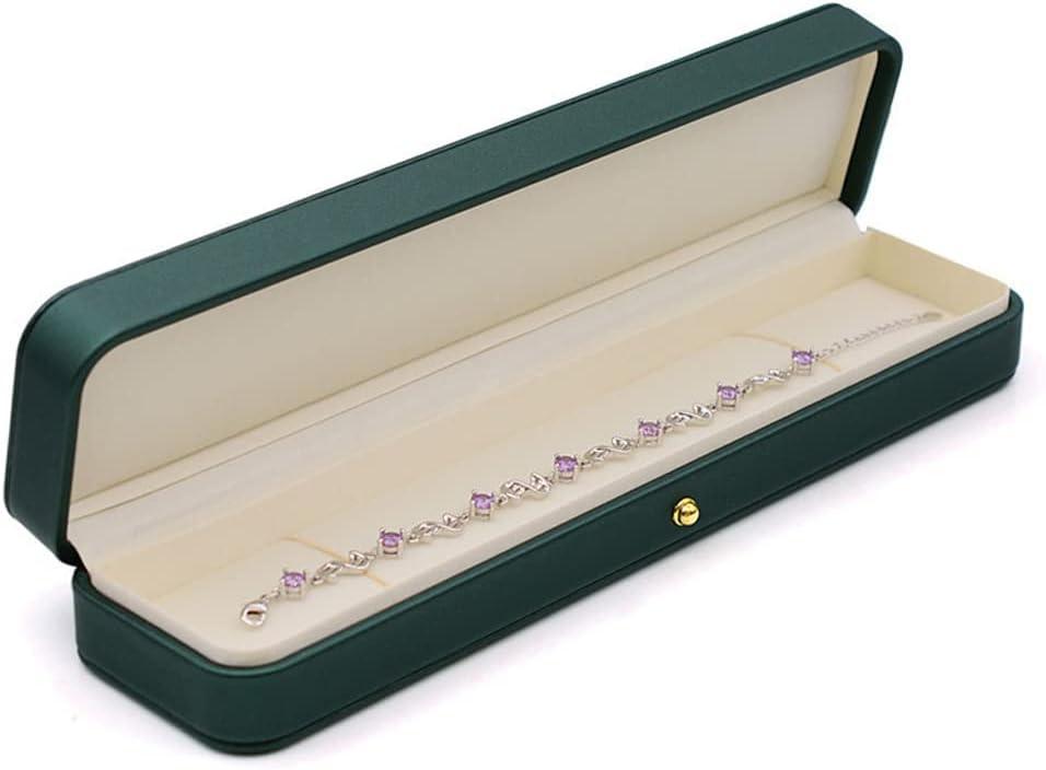 Leather Long Chain Bracelet Necklace Watch Storage Box Velvet Interior Gift Case, Premium Gorgeous Jewelry Display Box for Wedding,Engagement,Proposal,Birthday and Anniversary (Green)