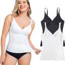 LODAY Compression Tank Tops for Women Tummy Control Shapewear Seamless Body Shaper Workout V-Neck Camisole Cami Tops (Large, Black/White 2pk)