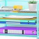3 Tier Paper Organizer with Handle, Metal Desk Organizer Mesh Paper Letter Tray Desktop File Folder Document Sorter for Classroom, School, Office Accessories Organization and Storage - Blue