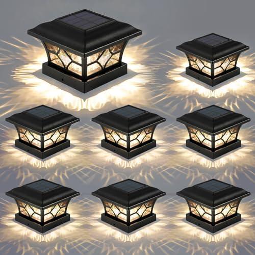 Solar Post Cap Lights 6 Pack with 1000mAh Battery - for 4x4 5x5 6x6 Fences, Larger Size & Longer Lasting, 2-Mode, IP64 Waterproof, for Fence Deck Patio Porch Yard (Black)