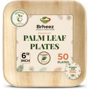 brheez Bamboo Plates Disposable Palm Leaf Plates | 6 inch bamboo appetizer plates | Eco Compostable Biodegradable Plates 50 peice