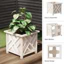 Lattice Design Outdoor Planter Box - 14.75 Square 13 Tall White Plant Pot - Decorative Plant Pots for Front Porch Decor - Flower Pots Outdoor Planters for Porch Patio or Garden Decor by Pure Garden