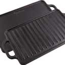 Victoria Rectangular Cast Iron Griddle. Double Burner Griddle, Reversible Griddle Grill, 13 x 8.5 Inch, Seasoned with 100% Kosher Certified Non-GMO Flaxseed Oil, Model: GDL-189 (Black)