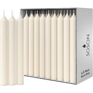 Simply Soson Ivory Household Candles 7 inch Dinner Candlesticks, Set of 45 Bulk Pack, 6+ Hours Clean Burning, Shabbat Dinner Candles, Dripless, Emergency Candle