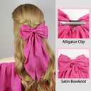 JGQUR Satin Hair Clips for Women – Pack of 2 Long Tail Bow Alligator Clips, Soft Ribbon Barrettes for Girls Daily Wear, Gifts for Birthday Party, Burgundy/Hot Pink