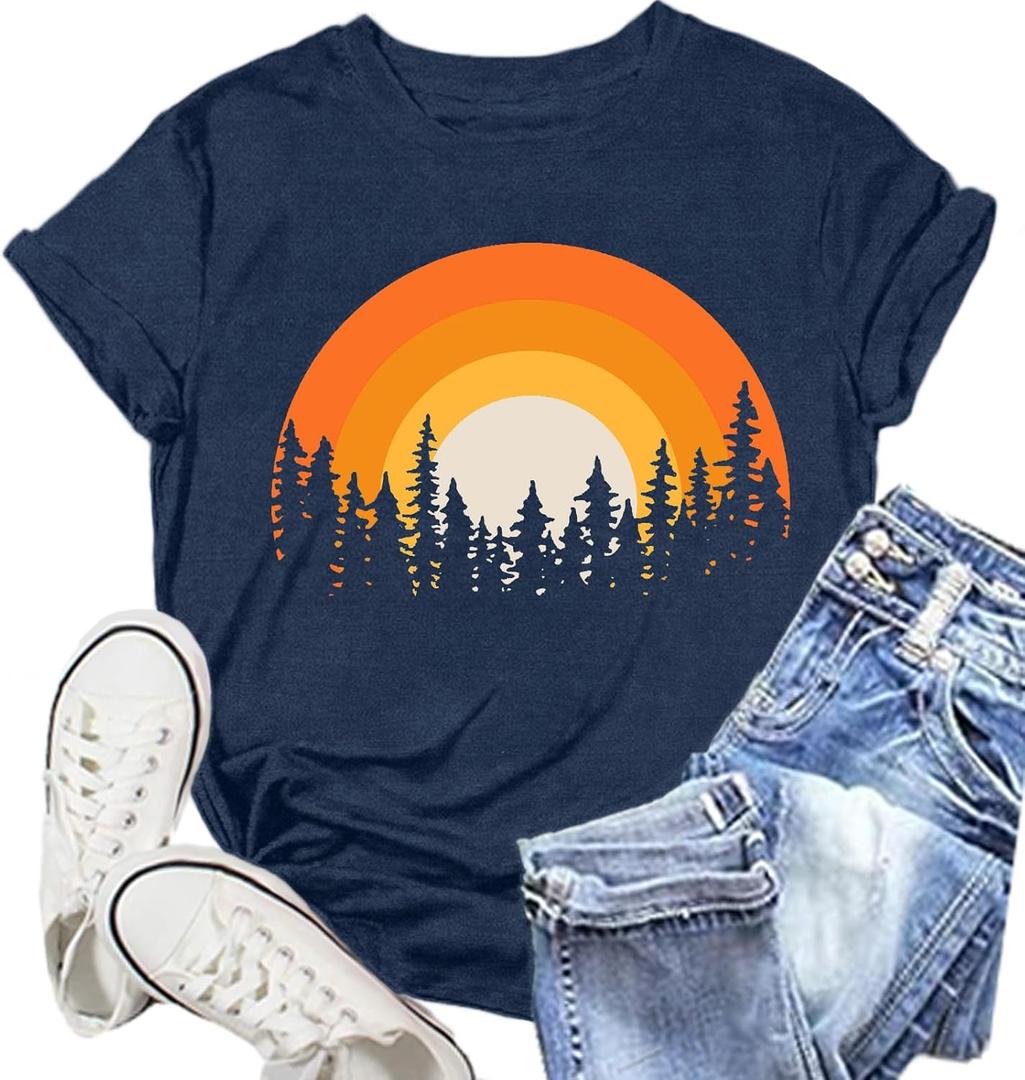 Hiking Shirts Women Forest Adventure T-Shirt Nature Travel Lover Tee Outdoor Camping Tops (Blue, M)