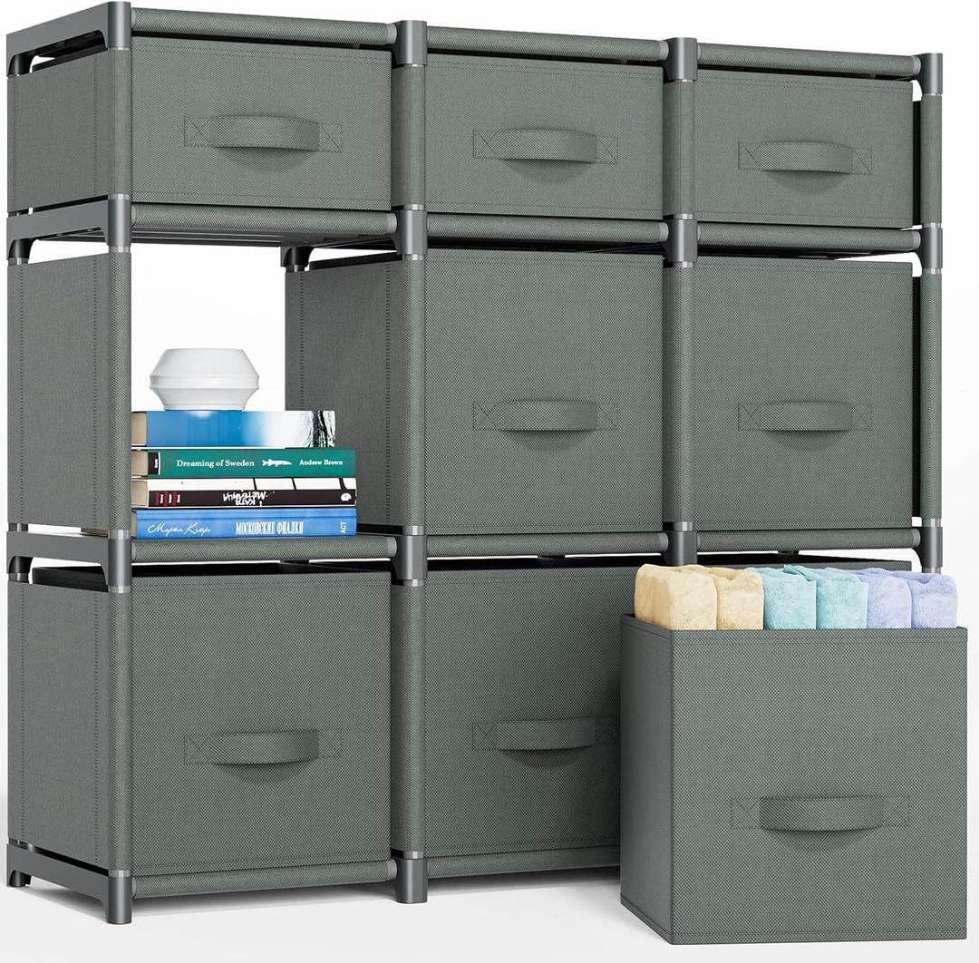 Mavivegue 9 Cube Storage Organizer, Closet Organizers and Storage, Cube Storage Shelf, Easy to Assemble with Storage Drawers, DIY Closet Cube Organizer for Living Room, Bedroom, Dorm Room-Gray (Grey)
