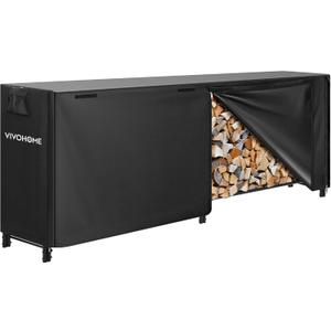 VIVOHOME 8ft Heavy Duty Indoor Outdoor Firewood Storage Log Rack with Cover Combo Set Black