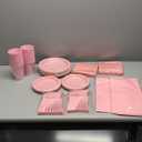 252 Pcs Pink Plastic Plates for Party,50 Guest Disposable Plastic Plate Set 9" Plates,7" Dessert Plates,Napkins,Cups,Forks & Tablecloth for Birthday,Wedding,Baby Shower,Girlfriends Tea Party