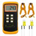 K Type Thermocouple Thermometer (-50~1300C), Dual Channels Digital Thermometer with 2 Temperature Clamp 2 Wired Thermocouple Probes, High Accuracy Temperature Kelvin Scale Meter Tester