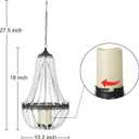 Hanging Candle Chandelier Outdoor, Battery Operated Clear Acrylic Beaded Chandelier with Flickering Led Candle Light S Hooks Modern Lantern for Garden Yard Patio Gazebo Room Indoor Decorations, 27H