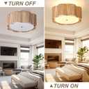 17.7" Rattan Flush Mount Ceiling Light, 3-Light Boho Close to Ceiling Light Fixtures, Rattan Bedroom Ceiling Light, Farmhouse Large Drum Chandelier for Dining Room, Kitchen, Hallway(Yellow)
