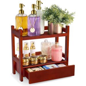 Sorbus Bamboo Bathroom Counter Organizer  2-Tier Shelf with Hidden Drawer for Vanity, Matcha Station, Bathroom Sink Organizer Countertop, Kitchen & Office Storage (13Lx6.5Wx12.6H) (Brown) (Espresso)