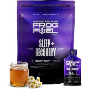 Frog Fuel Reset Liquid Sleep Supplement Shot, Chamomile Honey, 24 pk | Melatonin Free Sleep Support Shot, Liquid Collagen Protein, Magnesium Citrate for Nighttime Recovery, 1 oz Packets