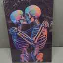 Skeleton Wall Art Kissing Skull Art Poster Skeleton Lover Picture Print On Canvas Abstract Horrible Theme Painting Framed Artwork Living Room Decor(Artwork-3,12"x18")