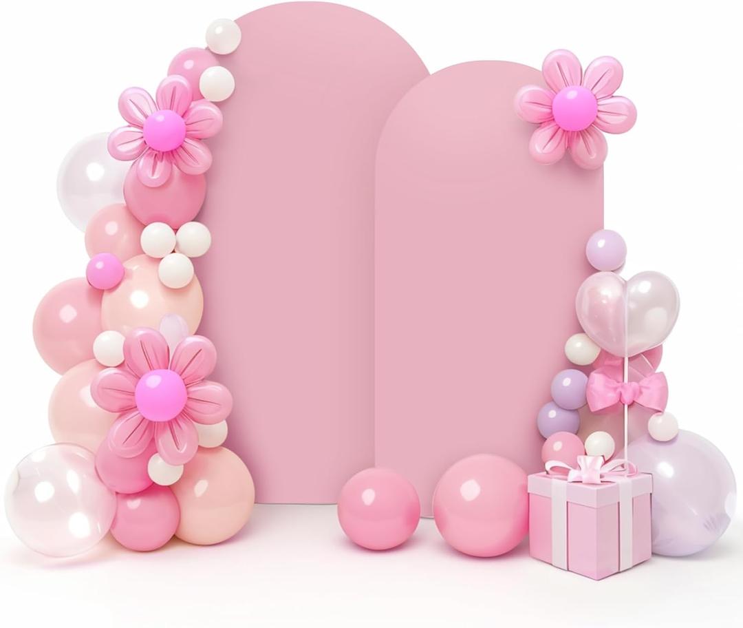 LEBENGURU Set of 2 Upgraded Wedding Arch Cover, 6.6FT,7.2FT Dusty Pink Spandex Fitted Arch Backdrop Cover, Round Top Chiara Stand Covers for Birthday Party Baby Shower Banquet Balloon Dcor