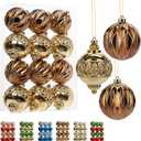 12 PCS Large Christmas Ball Ornaments Set for Tree, Shatterproof Xmas Tree Decorations Balls, Assorted Design Plastic Ornaments for Holiday Wedding Party, Big Brone Christmas Balls (Vintage Bronze)