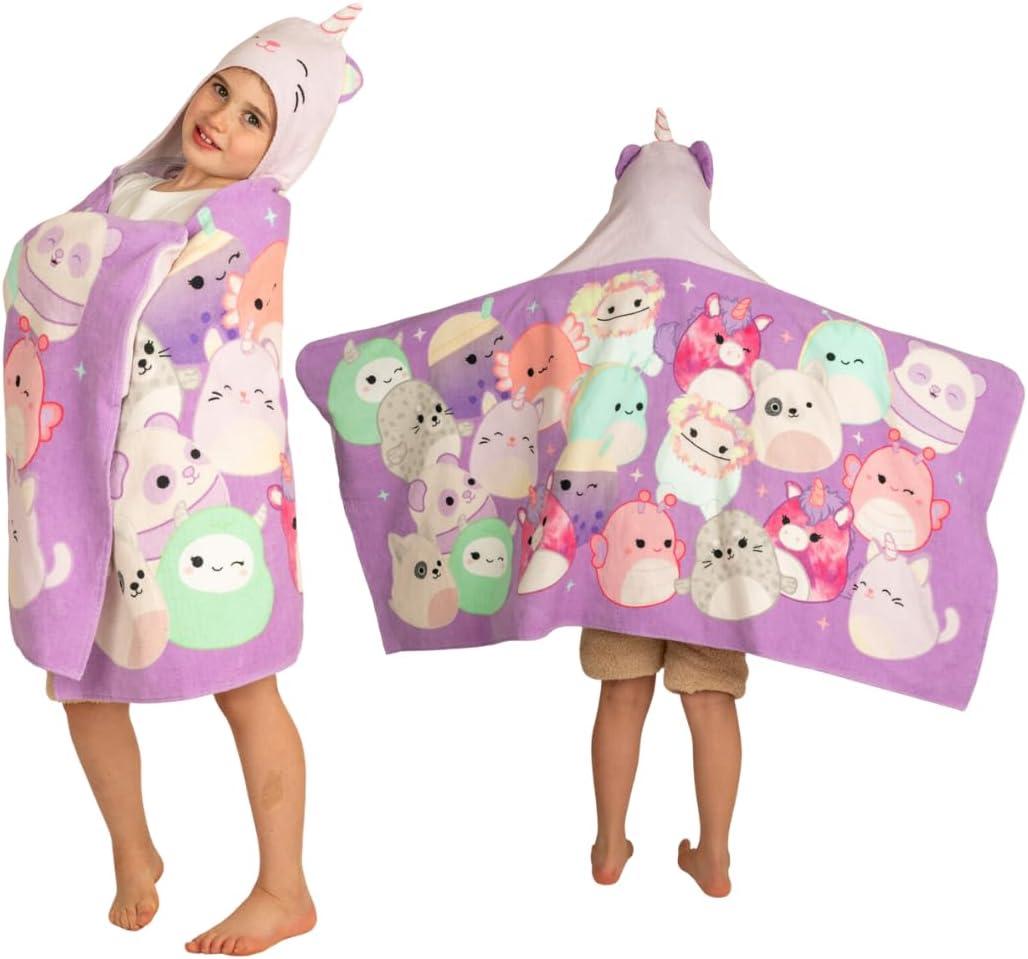 Squishmallows Kids Super Soft Bath/Pool/Beach Soft Cotton Terry Hooded Towel Wrap, 24 in x 50 in, (Officially Licensed Product) By Franco