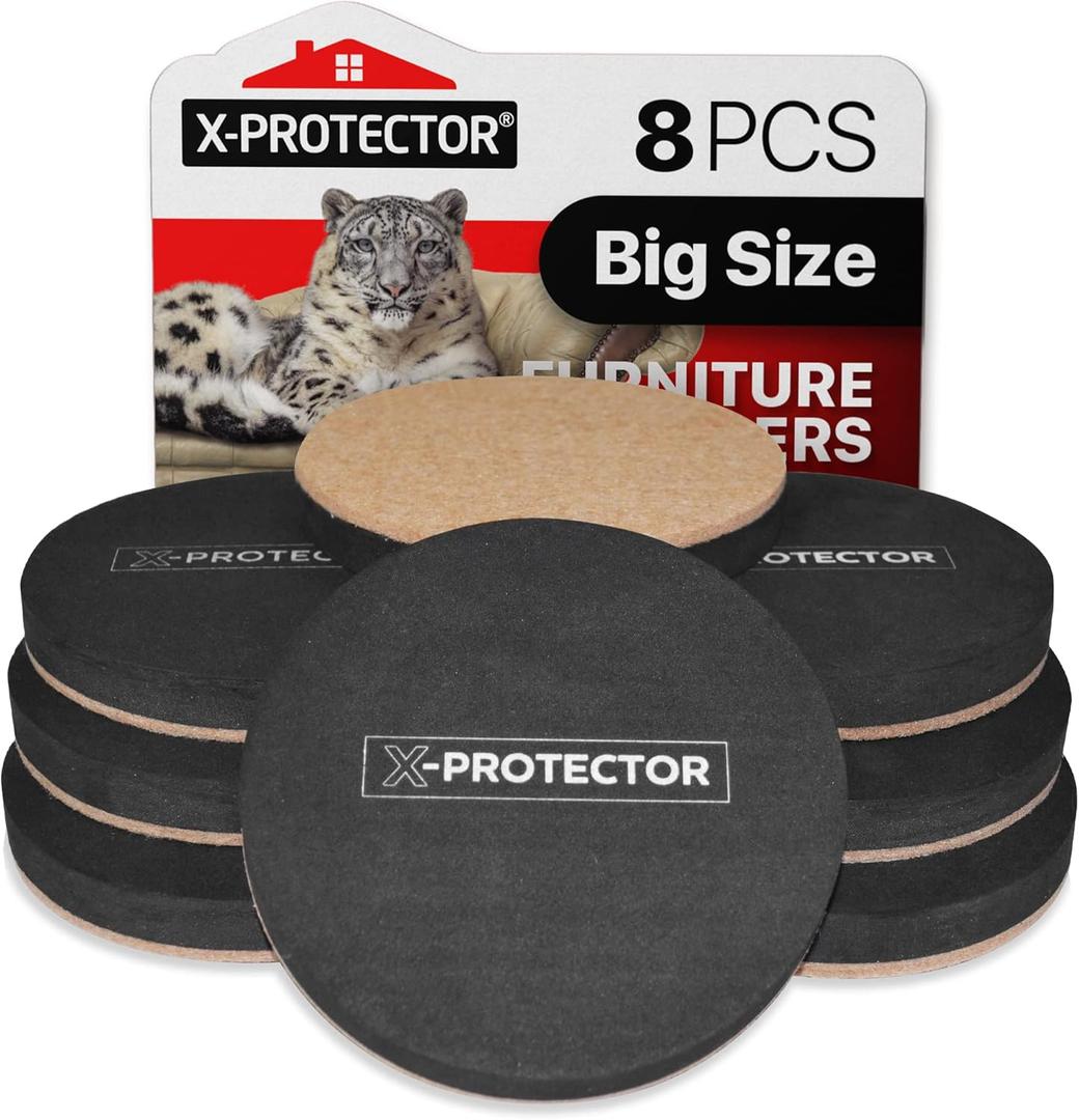 Felt Furniture Sliders Hardwood Floors X-PROTECTOR 8 PCS 4 3/4 inch Furniture Sliders Heavy Duty Felt Sliders Hard Surfaces Move Your Furniture Easily & Safely!