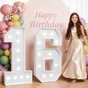 imprsv 4FT Marquee Numbers 16, Large Light Up Numbers 16th Birthday Decorations for Boys, 16th Anniversary Party Backdrop