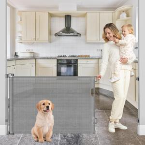 BETERTEK 80 Inch Wide Retractable Baby Gates for Dogs Indoor, Anti-Scratch Mesh Pet Gate for Doorways, 33” Tall Retractable Outdoor Gate for Decks, Anti-Climb Safety Mesh Gates for Kids or Pets, Gray