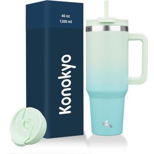 40 oz Tumbler with Handle and 2 Straws,2 in 1 Lid Insulated Water Bottle Stainless Steel Travel Coffee Mug,Mint