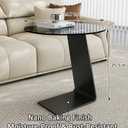 Modern C-Shaped End Table, Tempered Glass Tabletop Couch Side Table, Black Round C Table for Living Room, Bedroom, or Sofa Side Stylish Accent Table (Grey), 19.6 inches x 19.6 inches x 25.5 inches