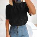 PRETTYGARDEN Summer Tops for Women 2026 Short Sleeve Embroidered Eyelet Shirts Dressy Casual Blouses Spring Fashion Clothes (Black, L)