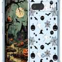 2 x for Google Pixel 7a Case Halloween Pumpkin Skull, Cute Design Girls Shockproof Soft Slim Women Mobile Back Cover Clear Phone Case for Google Pixel 7a (black pumpkin bat)