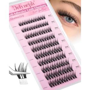 Self Adhesive Eyelashes Wispy Self Adhesive Lash Clusters Natural Clear Band Eyelash Clusters 8-14mm Short Cluster Eyelash Extensions Pre-Glued Cluster Lashes by Delyneph