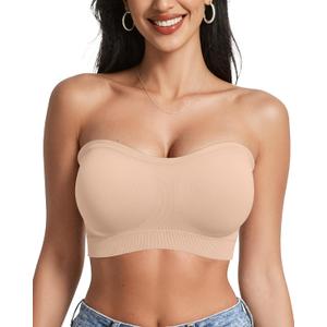 OEAK Strapless Bras for Women Wireless Bandeau Bra Non Slip Push Up Tube Top Seamless Bras Comfortable Padded Bralette XL