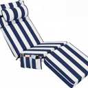 RattanView 1 Pcs Outdoor Chaise Lounge Cushion with Pillow and Side Pockets Waterproof Lounge Chair Cushion for Outdoor Furniture Patio Lounger Pad for Outside Pool Lawn (Navy Blue White,72 x 21 x 4)