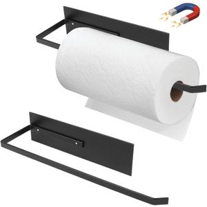 Magnetic Paper Towel Holder, Toilet Paper Roll Holder Magnetic Towel Rack Wall Mount Fridge Organizer for Paper Towels Rolls Bathroom Toilet Pantry RV Kitchen Organizers and Storage 2 Pack (Black)