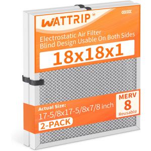 2-Pack 18x18x1 MERV 8 Reusable & Washable Electrostatic Air Filters - Long-Lasting Filter for HVAC, Furnace & Air Conditioner Units, Actual Size: 17-5/8 x 17-5/8 x 7/8