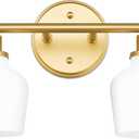 Emak Modern Gold Bathroom Light Fixtures, 2-Light Vanity Lights with Milk Glass Shade for Bathroom, Mirror, VL122-GD-ML-2