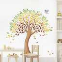 Colorful Large Fall Tree Wall Decals Autumn Tree Leaves Wall Stickers Peel and Stick Wall Art Decor for Kids Bedroom Baby Nursery Living Room Decor