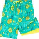 UMELOK Boys Swim Trunks with Compression Liner Toddler Swimsuit, 2T 3T, Green Pineapple