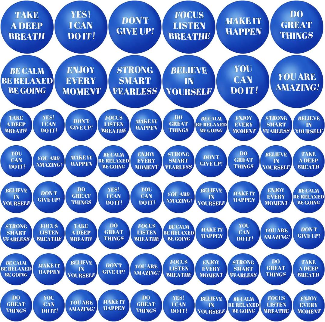 96 Pieces Motivational Stress Balls 2 Inch Inspirational Stress Relief Ball Bulk Hand Exercise Balls Encouraging Blue Foam Balls Anxiety Small Balls with Quotes for Kids Adults Teens, 12 Styles