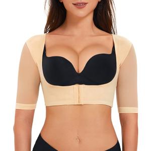 LANCS Upper Arm Shaper Post Surgery Arm Compression Sleeves Lipo Garment Posture Corrector Tops Back Support Shapewear (Small, Beige)
