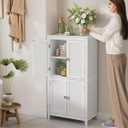 VASAGLE Floor Storage Cabinet, Freestanding Storage Unit with 4 Doors, Adjustable Shelves, 11.8 x 23.6 x 43.3 Inches, for Entryway, Bathroom, White UBBC552P31
