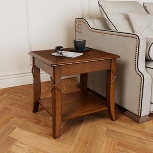 LEEMTORIG Vintage Cherry Solid Wood End Tables Living Room, Queen Anne Style Accent Side Table with Cabriole Legs, 2-Tier Nightstand with Storage Shelf, 19.7" Wx17.7 Dx19.7 H, Cherry Walnut CJZ-DR200